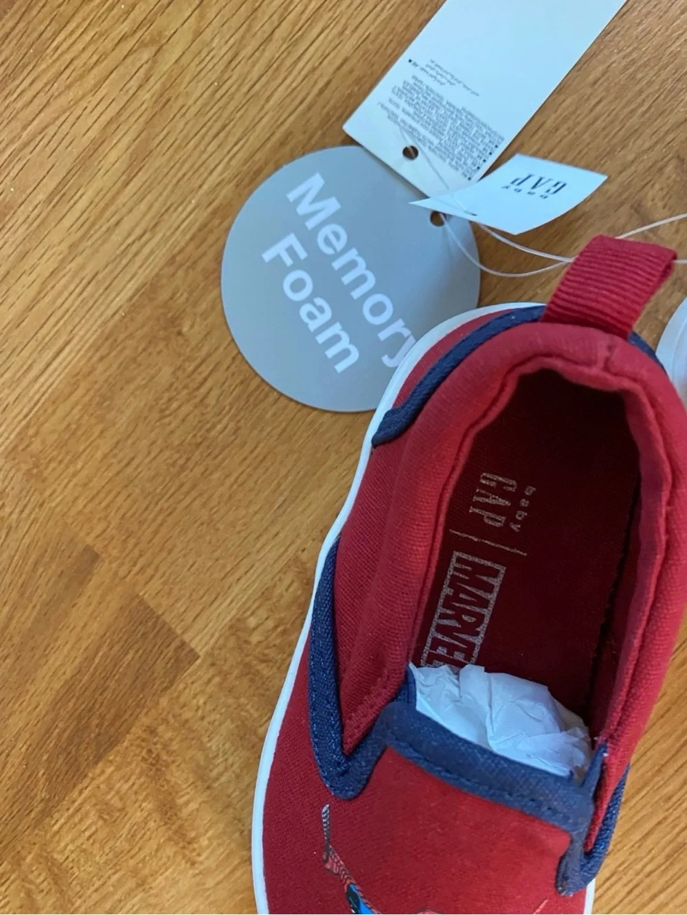 New boys Sz 6 toddler GAP Kids Red and Navy Spider-Man Slip-On shoes